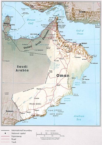 Map showing the location of Oman within the Middle East