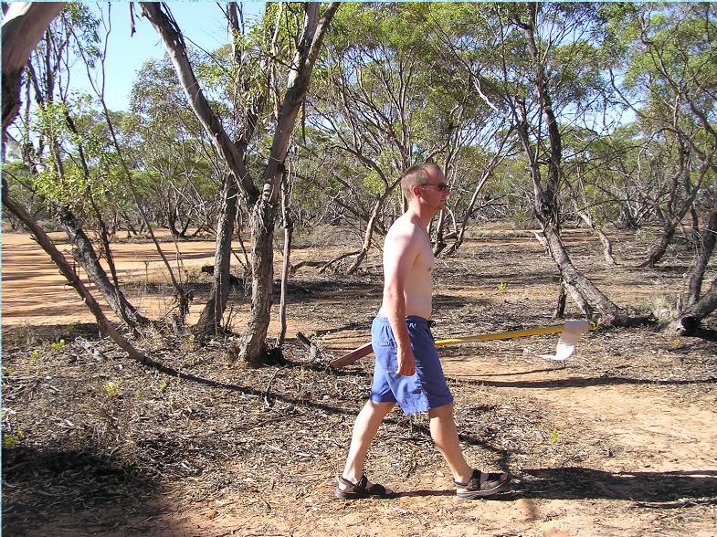 Bradley on a mission from god at Mount Crozier camping ground!