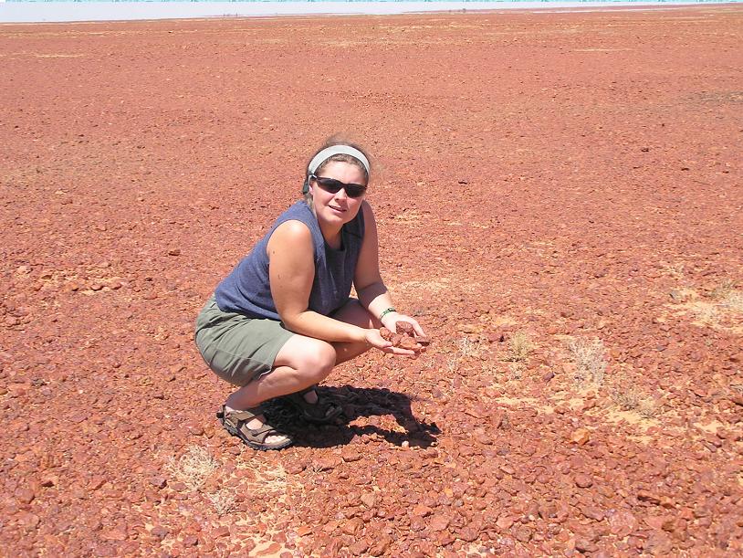 Katie inspecting the gibbers