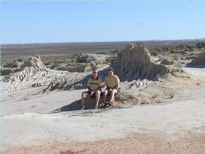 Bradley and Katie on the Walls of China lunette, Mungo National Park, NSW