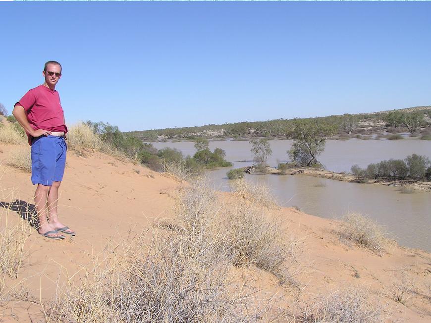 Bradley overlooking the Warburton Creek in flood at Kalamurina Station, SA