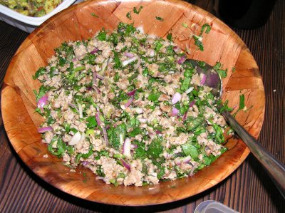 This bowl of larb was a triple batch of the following recipe