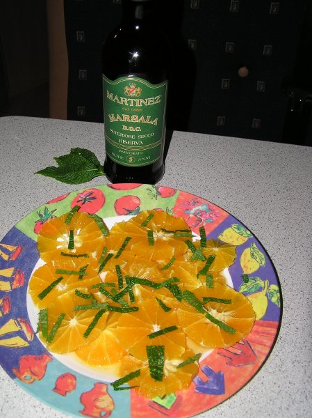 Orange slices with marsala and fresh mint - very refreshing!